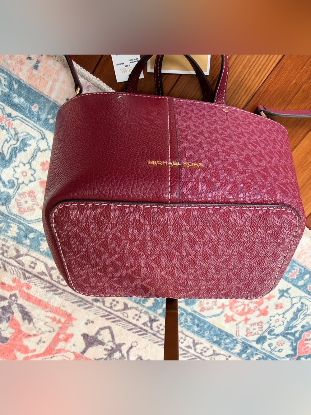 Michael Kors Flora Bag in Burgandy. Mixed-Media Monogram and Pebbled Leather NWT - Picture 8 of 10